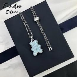 Halsketten Mode Charme Sterling Silber Original Schmuck YUMMY Mehrfarbige süße kindliche Teddybär Anhänger Halskette für Frauen Luxus Geschenk