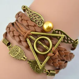 Bracciali Triangolo vintage Doni Gufo Scheletro Ala Credere Cuore Infinito Pelle Multistrato Bracciale con ciondoli intrecciati