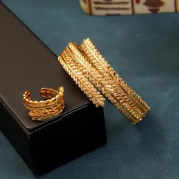 Bangles Lüks Altın Kaplama Bakır Buğday Kulakları Kadınlar İçin Bangles Taraf Açık Pulsera Lujo Mujer Orta Doğu Gelin Hediyeler Düğün Bijoux