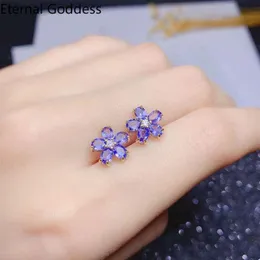 Stud S925 Sterling Silver Natural Tanzanite Stud أقراط المرأة الأحجار الكريمة الزرقاء ذات الأقراط في المجوهرات الأصلية