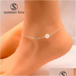 Anklets 패션 패션 여성을위한 단순한 진주 펜던트 발목 팔찌 Bohemia Gold Sier Creative Foot Designer Drop Delivery Dhiej