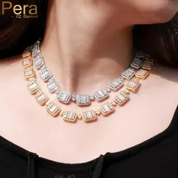 Necklaces Pera Luxury Yellow Gold Color Round Chokers CZ Zircon Multiple Square Link Tennis Chain Necklaces for Women Costume Jewelry P028