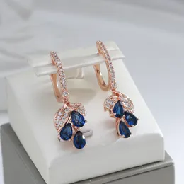 Dangle Chandelier Luxury Full Zircon Drop Blue cuelga los pendientes para las mujeres 585 Rose Gold Color Geometric Fashion Fine Jewelry Party Wedding Earrings 230519