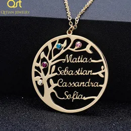 Dichiarazione delle collane Collana dell'albero della famiglia ghiacciata nome personalizzato Nome nascita girocollo in acciaio inossidabile in acciaio inossidabile regalo di Natale personalizzato