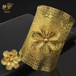 Bangle XUHUANG Indiano 24k Banhado A Ouro Flor Forma Grande Bangles Com Anel Africano Casamento Banquete Festa Pulseira Bangles Jóias Presentes