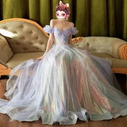 Plus -storlek Mor till bruden Illusion Off Axel Sequined Appliced ​​Gleath a Line Mothers Dress for Weddings Elegant Formal Prom Dresses Robe de Soiree 403