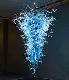 Restaurant Decoration Flush Mount Pendant Light Modern Blue Colored Blown Glass Chandelier Cheap Hanging Lamp
