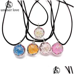 Pendant Necklaces Fantasy Ball Shape Dried Flower Glass Pendants Necklace For Women Girls High Quality Black Leather Rope Fashion Je Dhhdl