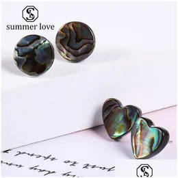 Stud New Heart Round Square Natural Shell Earrings For Women Girls Colorf Sier Plating Earring Jewelry Gift Drop Delivery Dhl4N