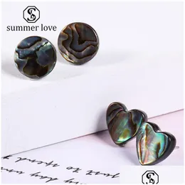 Stud New Heart Round Square Natural Shell Earrings for Women Girls Colorf Sier Plating Earring Jewelry Gift Drop Delivery DHL4N