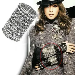 Bangle 6 rows strands bangles Expandable bracelet Openable big fil Stretch multilayer Rhinestone Exaggeration club Party Cuff Crystal