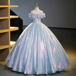 Lekkie nieba cekinowa cekinowa suknia balowa sukienki Quinceanera Koronkowe cekinie