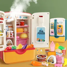 Kitchens Play Food Kids Kitchen Toys Simulation Fridge Accessories With Ice Refrigerator Cutting Food Pretend Play Toys Children Education Gifts 230520