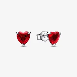 Kırmızı Kalp Saplama Küpe Pandora için 925 Ayar Gümüş Düğün Takı tasarımcısı Küpe Seti Kadınlar Için Kız Arkadaşı Hediye Orijinal Kutusu ile Kristal elmas küpe