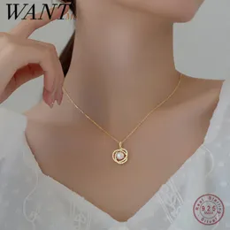 Naszyjniki Wantme 925 Sterling Srebrna moda Naturalna barokowa perła romantyczna wisior kwiat Naszyjnik Kobiety Elegancka impreza biżuteria ślubna