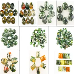 Other 10Pcs Wholesale Different sizes CAB Cabochon Natural Stone Green Moss Agate No Drilled Hole Bead For Jewelry Making