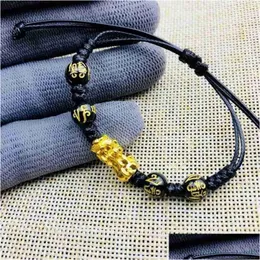 Chain Uni Obsidian Stone Bracelet Rope Wristband Gold Animal Wealth Health Rich Good Luck Beads Bracelets For Women Men Drop Deliver Dhvp8