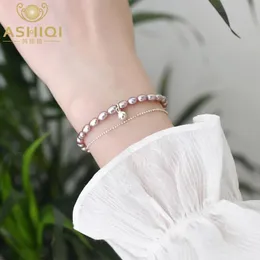 Bangle Ashiqi Natural Freshwater Pearl 925 Sterling Silver Bell Armband Fashion Jewelry for Women Gift