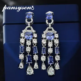 Knot Pansysen Luxury 925 Sterling Silver 6mm خلقت Moissanite tanzanite Gemstone Tassel أقراط للنساء المجوهرات الراقية