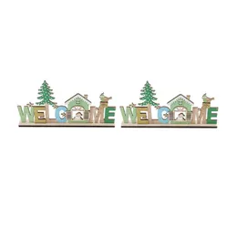Christmas Decorations 2PCS Xmas Wooden House English Letter Ornament Party Decorative Supply
