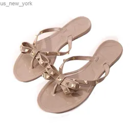 Tofflor Summer Women Beach Flip Flops Shoes Classic Quality Studded Ladies Cool Bow Knot Flat Slipper Female Jelly Sandals Shoes L230520