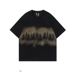 Tema da floresta de hip-hop europeu e americano Impresso de camiseta de mangas curtas da marca de rua masculino, calça relaxada casual Joker Tee