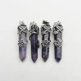 Collares pendientes moda flor de ciruelo amatistas colgantes de cristal de piedra Natural para hacer accesorios de joyería 5 piezas