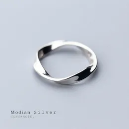 Parringar Modian Minimalistiska spinnvågringar för kvinnor Fashion 925 Sterling Silver Simple Geometric Ring Fine Jewelry Design 230519