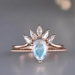Rings di alta qualità 925 Sterling Silver 6x8mm Blue Moonstone Ring Set di anelli di luna per le donne regalo