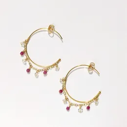 Huggie lii ji Red Ruby Herkimer Diamond Crystal American 14K Gold Fill Hoop Earrings手作りのジュエリーギフトのため