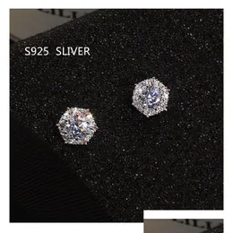 Stud Simple Fashion Jewelry Stunning Real 925 Sterling Sier Round Cut White Cz Diamond Gemstones Party Women Bridal Earrings Dhgld