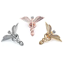 Caduceus Pin Brooch Rhinestone Fashion for Doctor/Nurse/Medical Student Crystal Brooches for Women Jewelry Gift