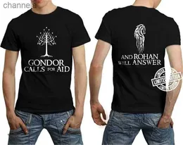 As camisetas masculinas Gondor exigem ajuda e Rohan responderá a todos os textos simples de todos os homens e mulheres negras, S-6xl