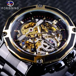 Forsining Steampunk Style Men's Skeleton Watches Black Automatic Men's Watch Top Brand Luxury Luminous Hands Horloges Ma2754