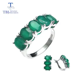 Conjuntos tbj conjunto de joias de ágata verde natural, brinco, prata esterlina 925, joias com pedras preciosas naturais finas para mulheres, mãe, belo presente