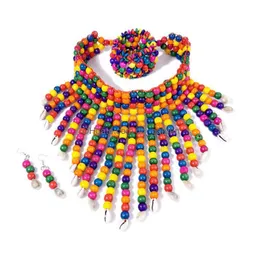 Küpe kolye seti bohemian mticolor orman moda kadınlar için boncuklar kabuk püskül