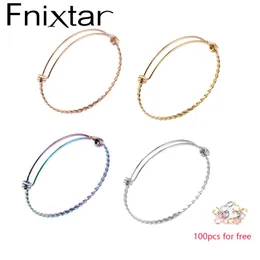 Bangle Fnixtar Stainless Steel Twist Wire Bangle Bracelet Adjustable Women Wire Bracelet Jump Ring For Free 55/60/ 65mm 50piece/lot