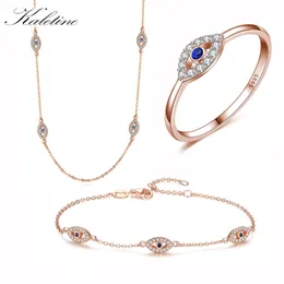 Colar kaletine 925 prata esterlina mal olhado colar anel pulseira conjunto turquia conjuntos de jóias para mulheres pingente azul presente de casamento