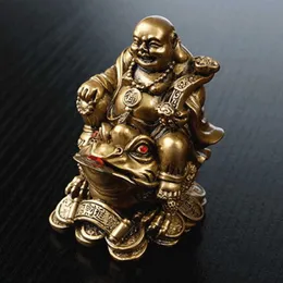 Nyhetsartiklar Lucky Feng Shui Maitreya Buddha Statue Toad Figurin Money Fortune Wealth Chinese Golden Frog Home Office Tablett Dekoration G230520