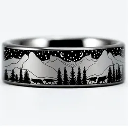 Pierścienie rocznicowy upominek wilk w Night Forest View pierścionki dla kobiet męskie obrączkę 8 mm Tungsten Pierścień Pierścionek zaręczynowy