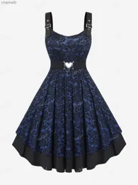 Sukienki swobodne Rosegal w rozmiarze plus vintage kwiatowe koronkowe szorstkie sukienki z zapasami z paskiem głębokie niebieskie mody sukienki świąteczne vestidos l230520