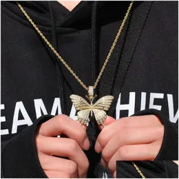 Pendant Necklaces Iced Out Necklace Gold Sier Butterfly Mens Womens Fashion Hip Hop Jewelry Drop Delivery Pendants Dhniw