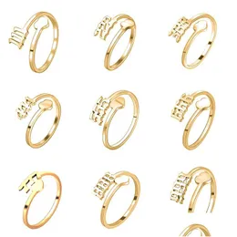 Bandringe Einzigartiges Design Edelstahl Engel Ring für Frauen Personalisierte benutzerdefinierte 111999 Glückszahl Initiale Finger Modeschmuck Dhlfi