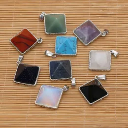 Hänghalsband 28x30mm opal ametist turkos sten legering fyrkantig fasetterade naturliga diy smycken gör halsband örhängen tillbehör gåva