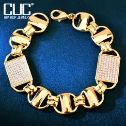 Bangle CUC 14mm Square Clustered Cuban Chain Bracelet For Men Women HipHop Link Gold Color Iced Out Zirconia Fashion Rock Jewelry Gift