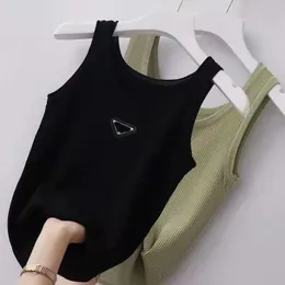 Kadın Örgü En İyi Tasarımcı Tankları Tees Tişörtleri Moda Mizaç Örme Nakış Örtüsü Yelek Kolsuz Nefes Alabilir Örme Külot Kadın Spor Üstleri