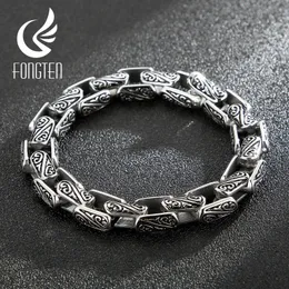 Brazalete Fongten, brazalete con dijes de moda para hombres, pulsera de acero inoxidable, cadena de eslabones, joyería tallada a la moda Punk Rock