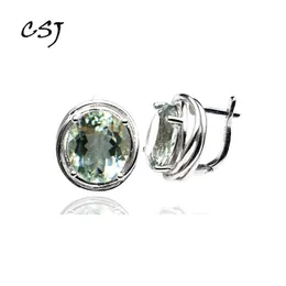 Knot CSJ Real big Natural Green Amethyst good Clasp Earrings 925 Sterling Silver Fine Jewelry Women Lady Wedding engagment Party Gift