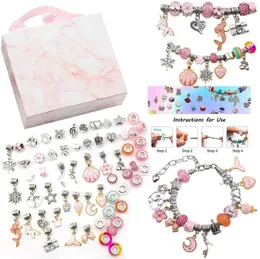 Braccialetti Bracciale con perline fai da te Set 63 pezzi Perline acriliche fatte a mano Ciondolo Bracciale per ragazza Compleanno Regalo di Natale Ciondoli fai da te Kit per la creazione di gioielli