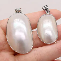 Pendant Necklaces 1pcs Natural Alloy Egg Shape White Shell Pendants Chrams For DIY Earring Necklace Jewelry Making Gift Size 25x40mm 20x35mm